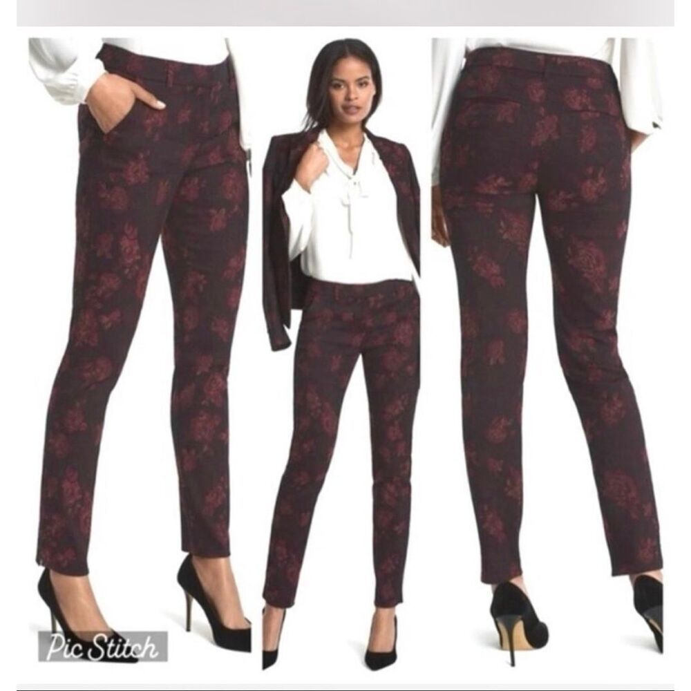 White House Black Market "The Slim Ankle" rose-print jacquard pants Sz 14 NWT